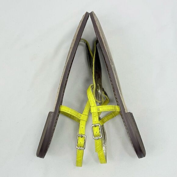 Sam Edelman GIGI Yellow Reptile Embossed Thong T Strap Leather Sandals - Picture 8 of 15